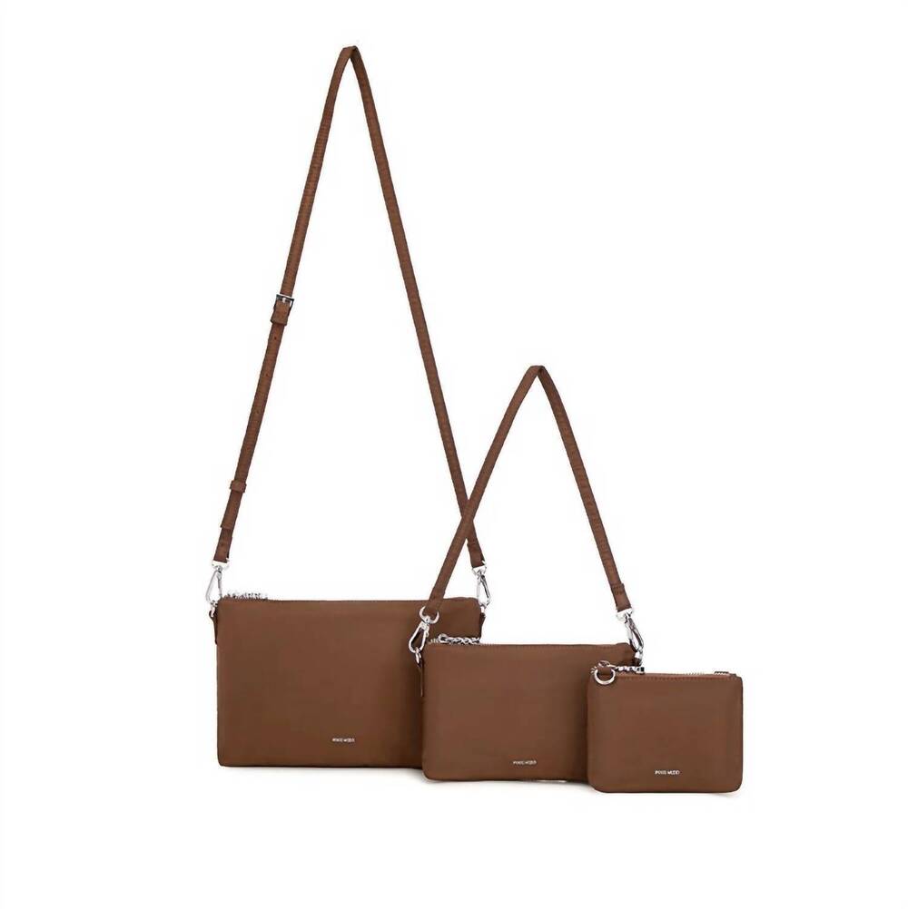 NEW PIXIE MOOD women's drea recycled nylon pouch set in brown